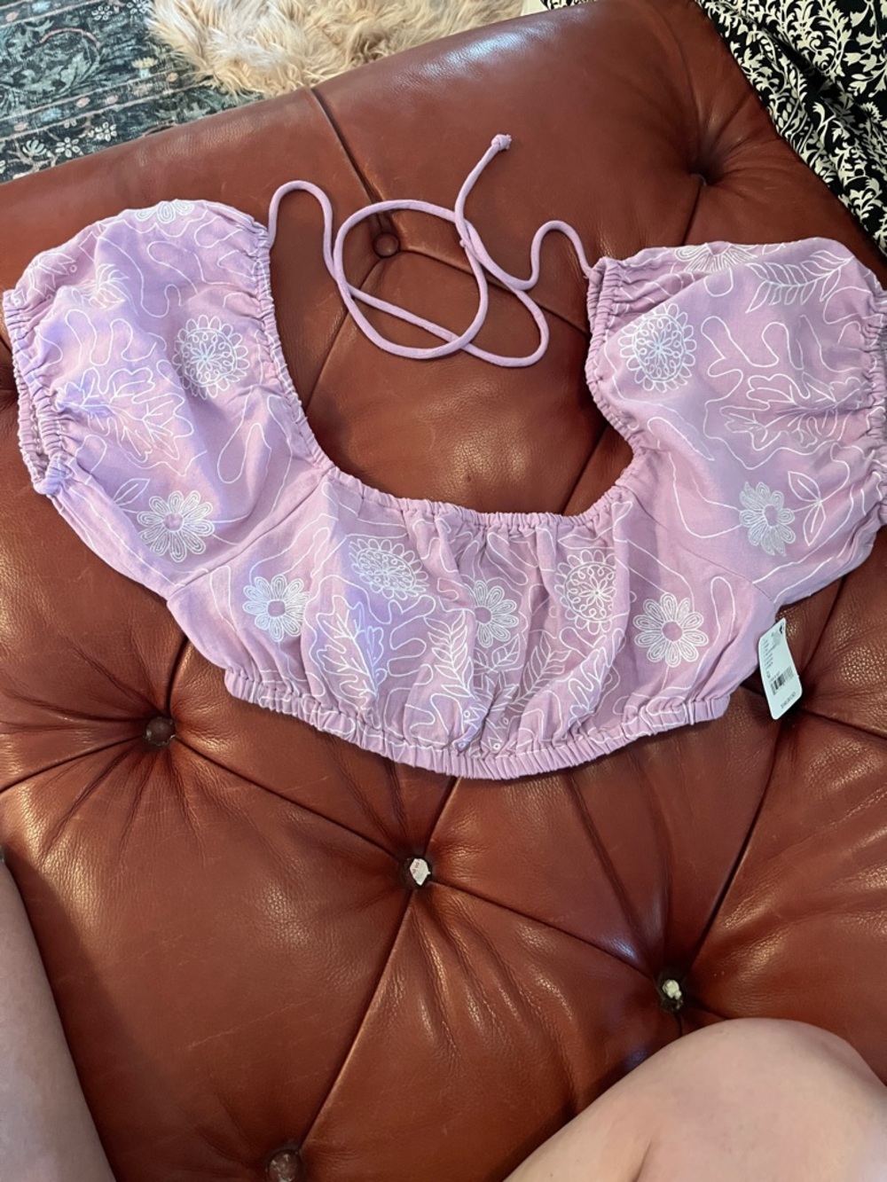 Free People Lavender Embroidered Crop Top